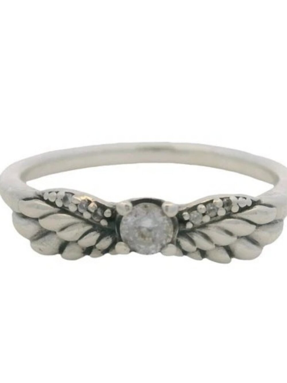 Pandora Solid 925 Sterling Silver Sparkling Angel Wings CZ Solitaire Ring Size 6